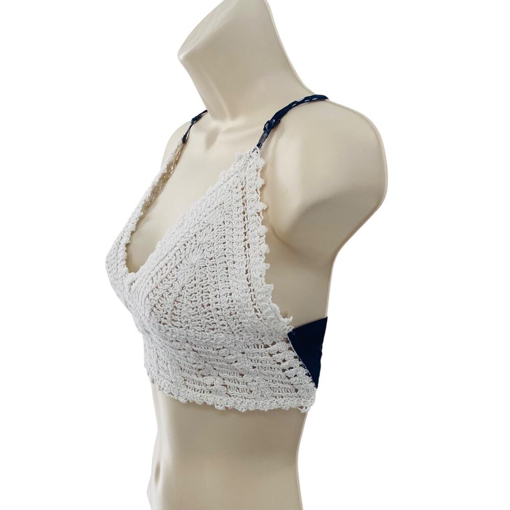 SHEIN Crochet Halter Top Womens Large Boho Floral Festival Hippie Tie Back Beach - Picture 4 of 10